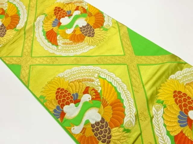 襷に向かい鳥模様織出し袋帯